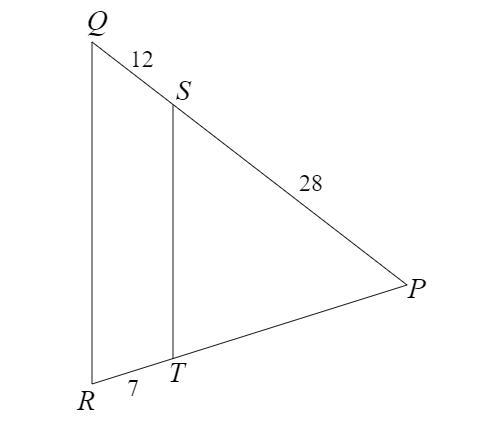 Given that QR¯∥ST¯, identify the length of PT¯.-example-1