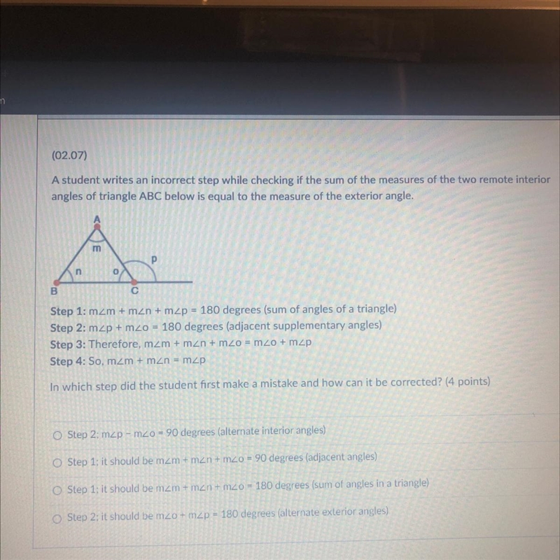 PLEASE HELP ME!!! ASAP (02.07) A student writes an incorrect step while checking if-example-1