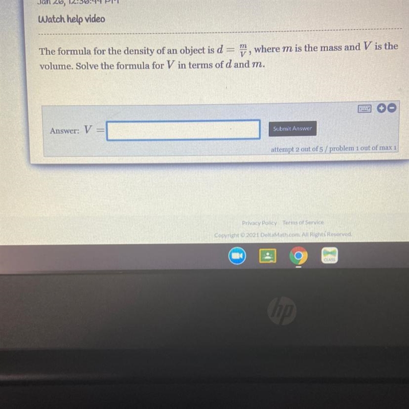 The formula for the density of an object is d = , where m is the mass and V is the-example-1