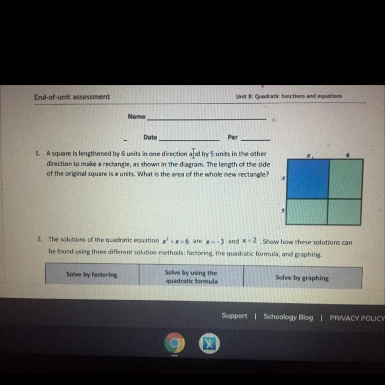 1. A square is lengthened by 6 units in one direction and by 5 units in the other-example-1