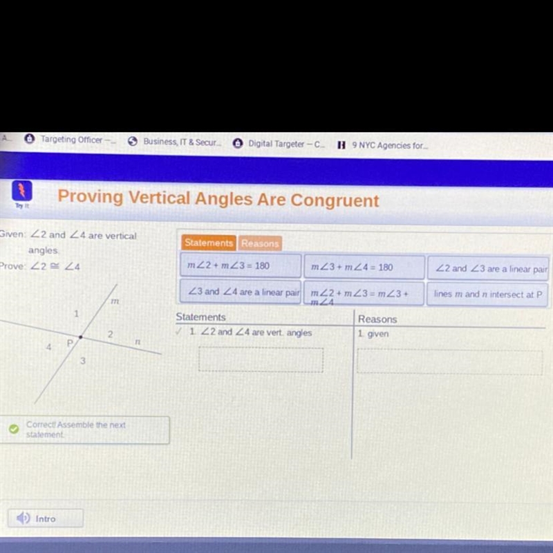 Geometry, proving vertical angels are congruent-example-1