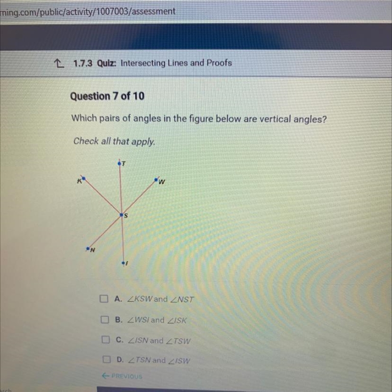 Which pairs of angles in the figure below are vertical angles? Check all that apply-example-1