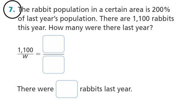 The rabbit population in a certain area is 200% of last year’s population. There are-example-1