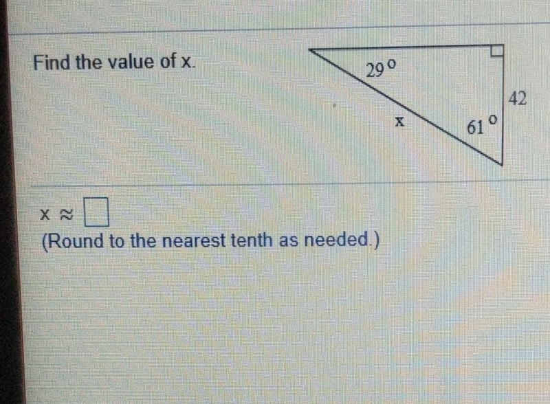 Find the value of x. (Round to the nearest tenth as needed.)​-example-1