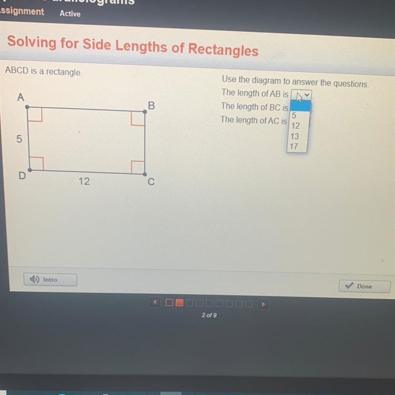 Lengths of Rectangles ABCD is a rectangle. А Use the diagram to answer the questions-example-1