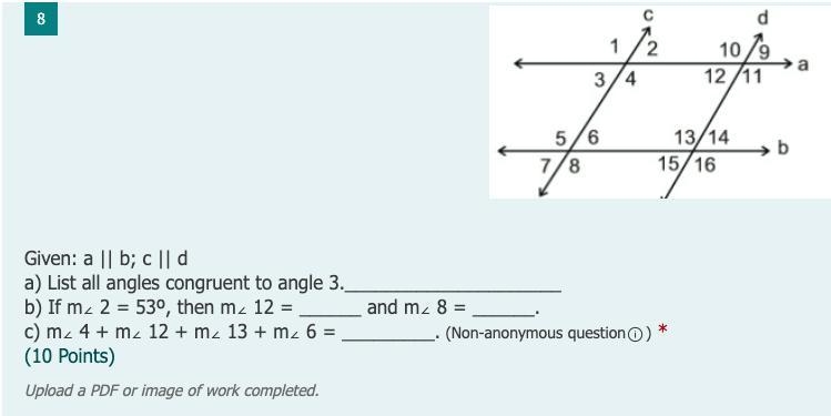 Given: a || b; c || d a) List all angles congruent to angle 3._____________________ b-example-1