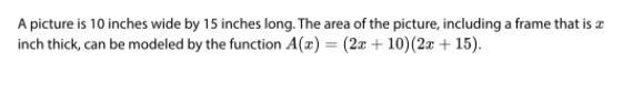 (15pts) 1.Use function notation to write a statement that means: the area of the picture-example-1