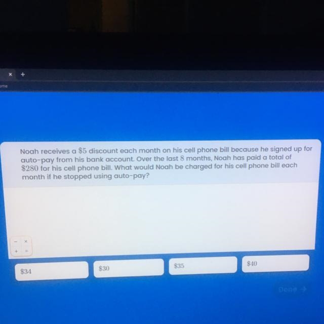 Noah receives a $5 discount each month on his cell phone bill because he signed up-example-1