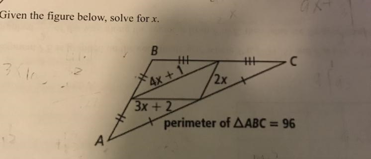 Find x, the answer is 5 but how do I get it?-example-1