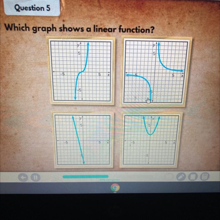 Which graph shows a linear function??-example-1