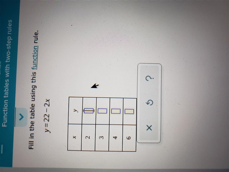 Fill in the table using this function rule y=22-2x-example-1