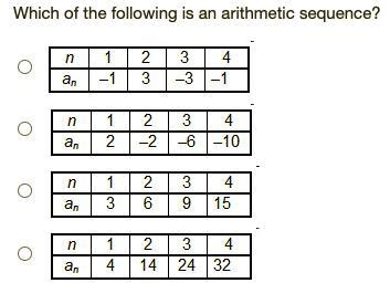 Which of the following is an arithmetic sequence?-example-1