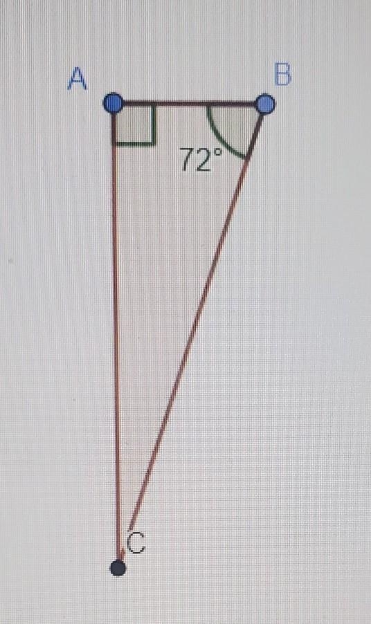 In the picture provided, right triangle ABC is drawn with a 72 degree angle. For right-example-1