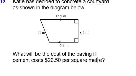 What will be the cost of the paving if cement costs $26.50 per square metre?-example-1