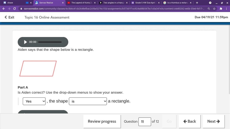 Yes or no the shape is or is not a rectangle-example-1