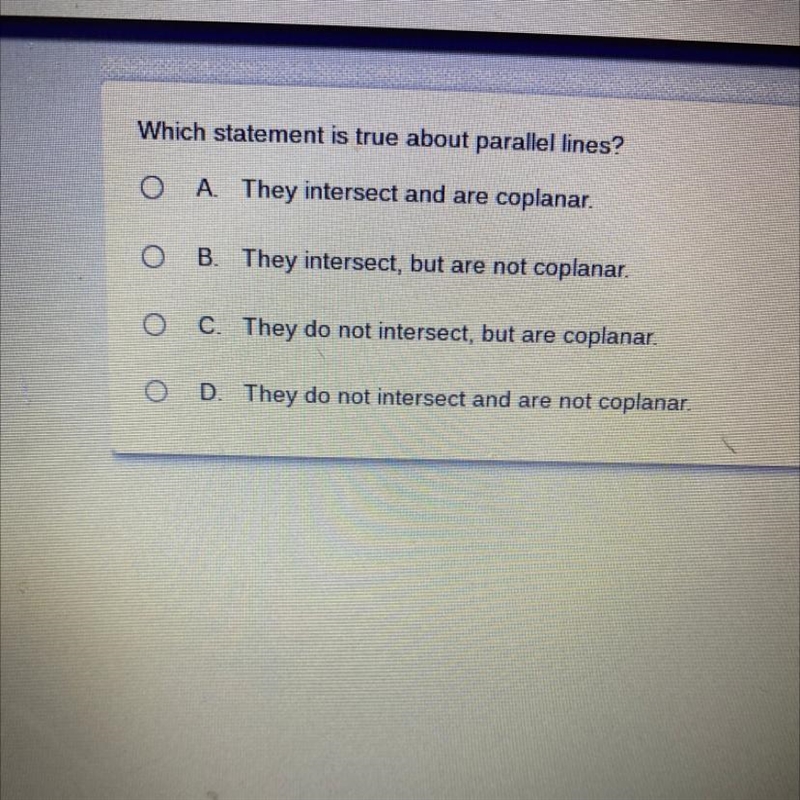 Which statement is true about parallel lines? PLEASE HURRY-example-1