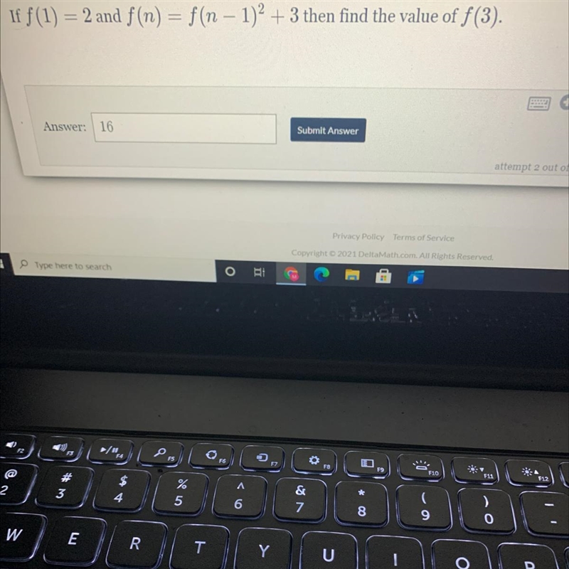 If f(1) = 2 and f(n) = f(n − 1)2 + 3 then find the value of f(3).-example-1