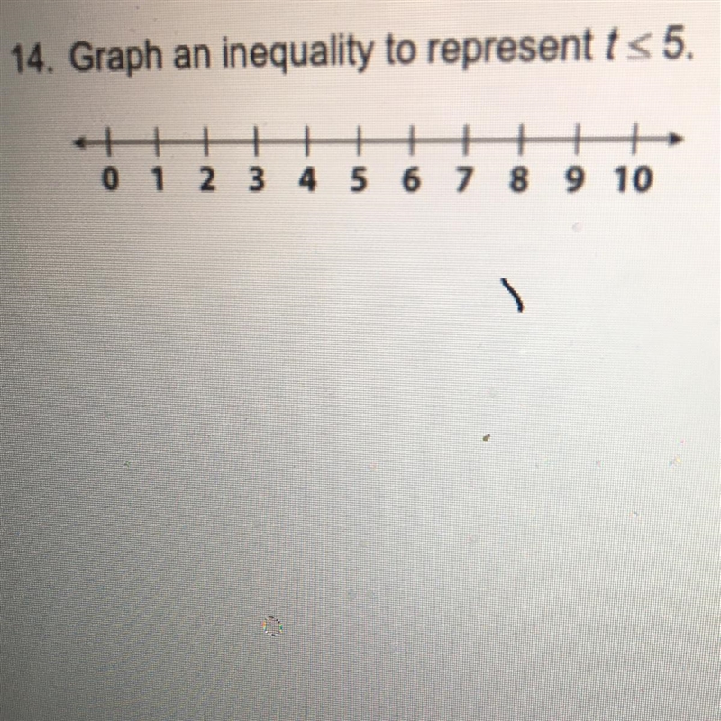 Graph an inequality to represent t < 5.-example-1