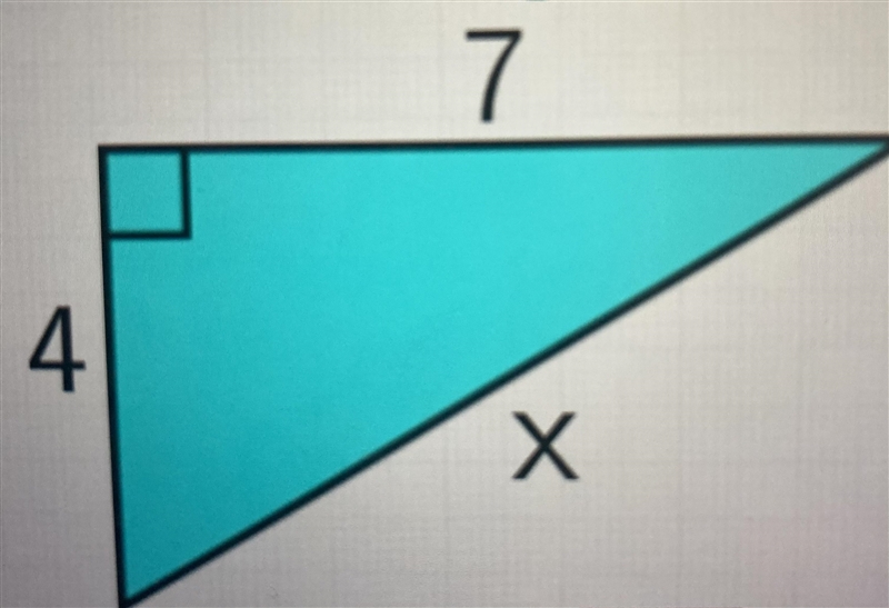 Find the missing side of the right triangle x=-example-1