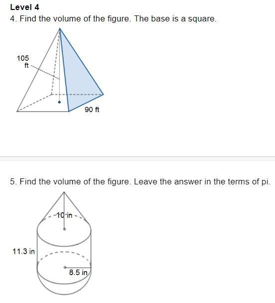 4. Find the volume of the figure. The base is a square. 5. Find the volume of the-example-1