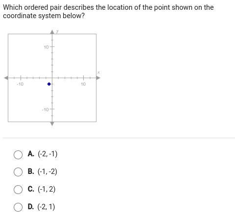 Which ordered pair describes the location of the point shown on the coordinate system-example-1