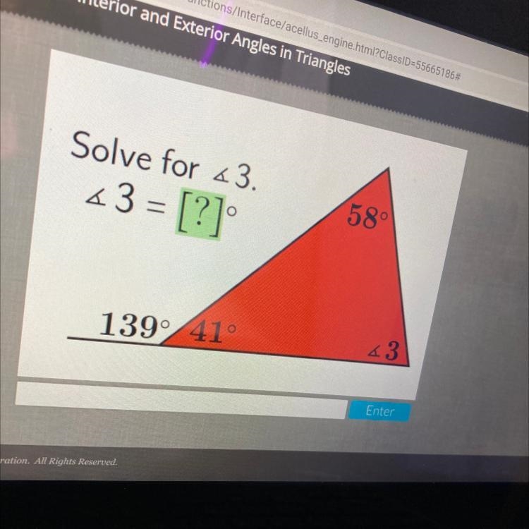 Solve for 43. 43 = [?] 58° 139° 41° 43-example-1