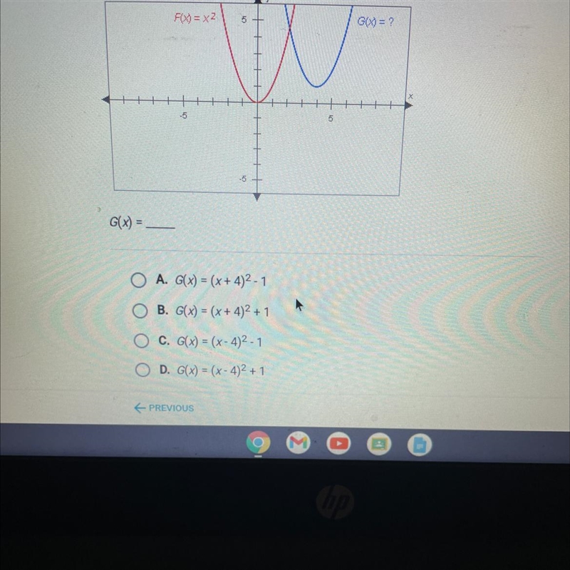 The graphs below have the same shape. What is the equation of the blue graph?-example-1