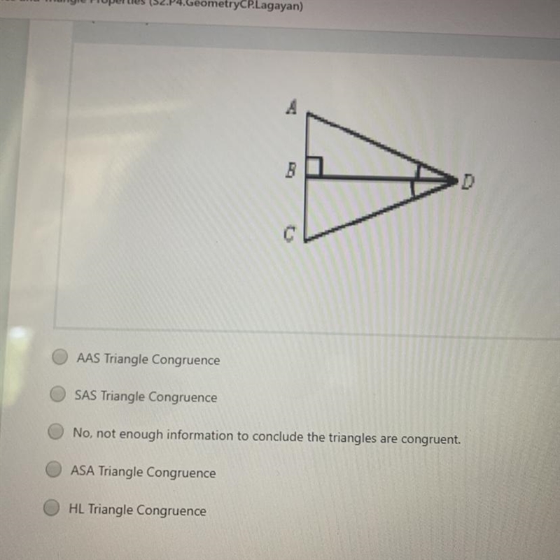 Given the figure below. What is the theorem or postulate that justifies triangle ABD-example-1