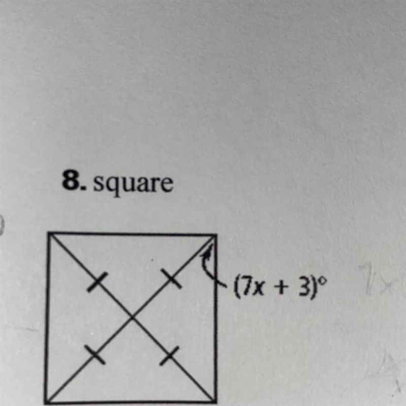 For what value of “x” is the figure the given special parallelogram?-example-1