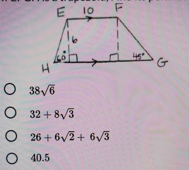 If EFGH is a trapezoid, find its perimeter.​​-example-1