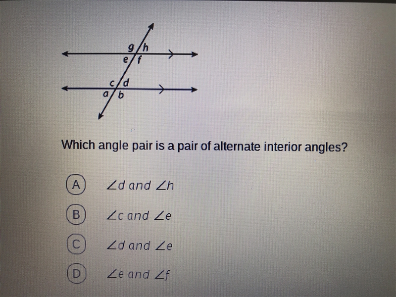 Which angle pair is a pair of alternate interior angles.-example-1