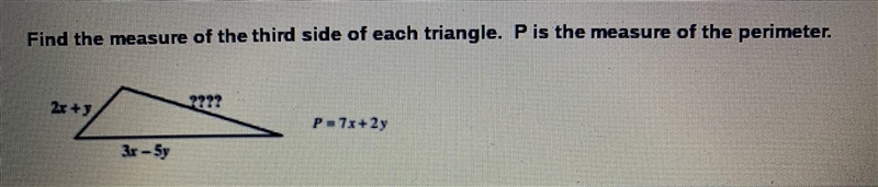 Find the measure of the third side of each triangle.-example-1