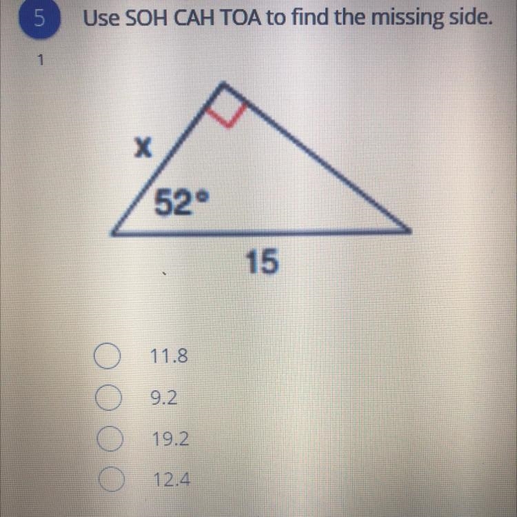 Use SOH CAH TOA to find the missing side-example-1