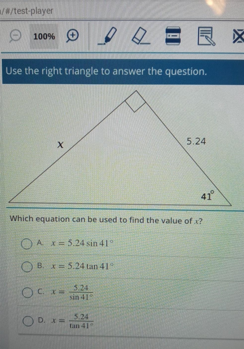 Which equation can be used to find the value of x?​-example-1