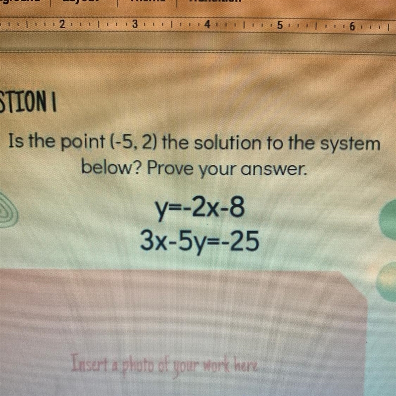 Is the point (-5,2) the solution to the system below ?-example-1