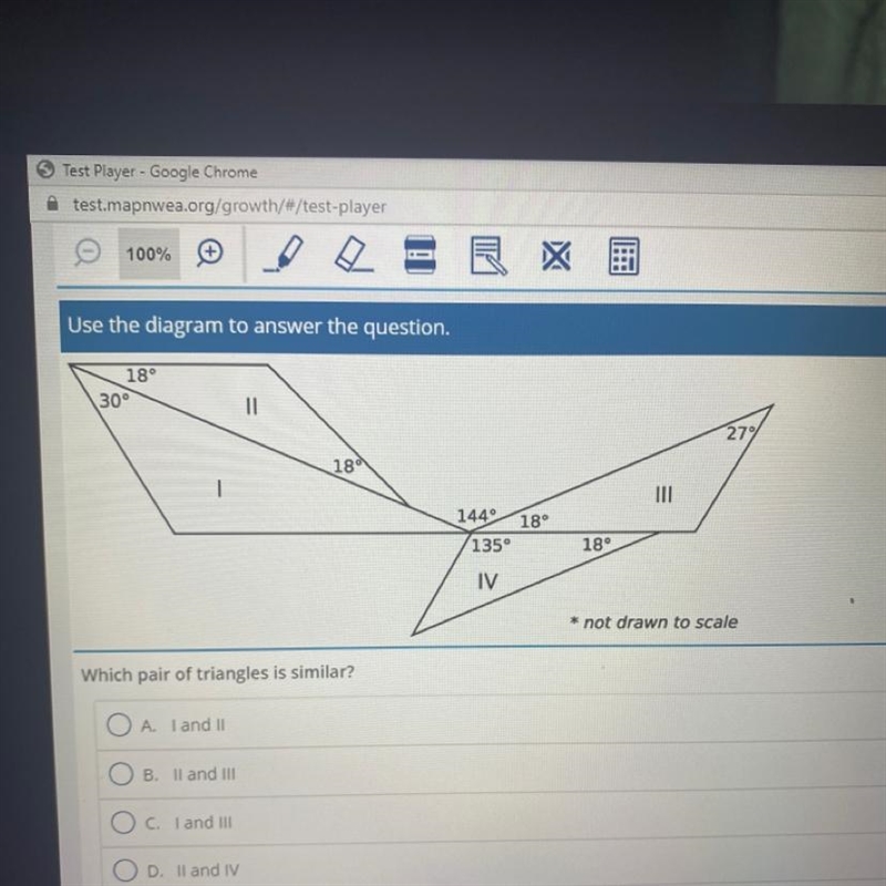 Use the diagram to answer the question. 18° 30° 11 27 189 1440 18 135° 18° IV not-example-1