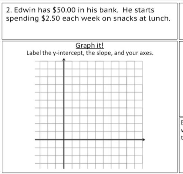 Edwin has $50.00 in his bank. He starts spending $2.50 each week on snacks at lunch-example-1