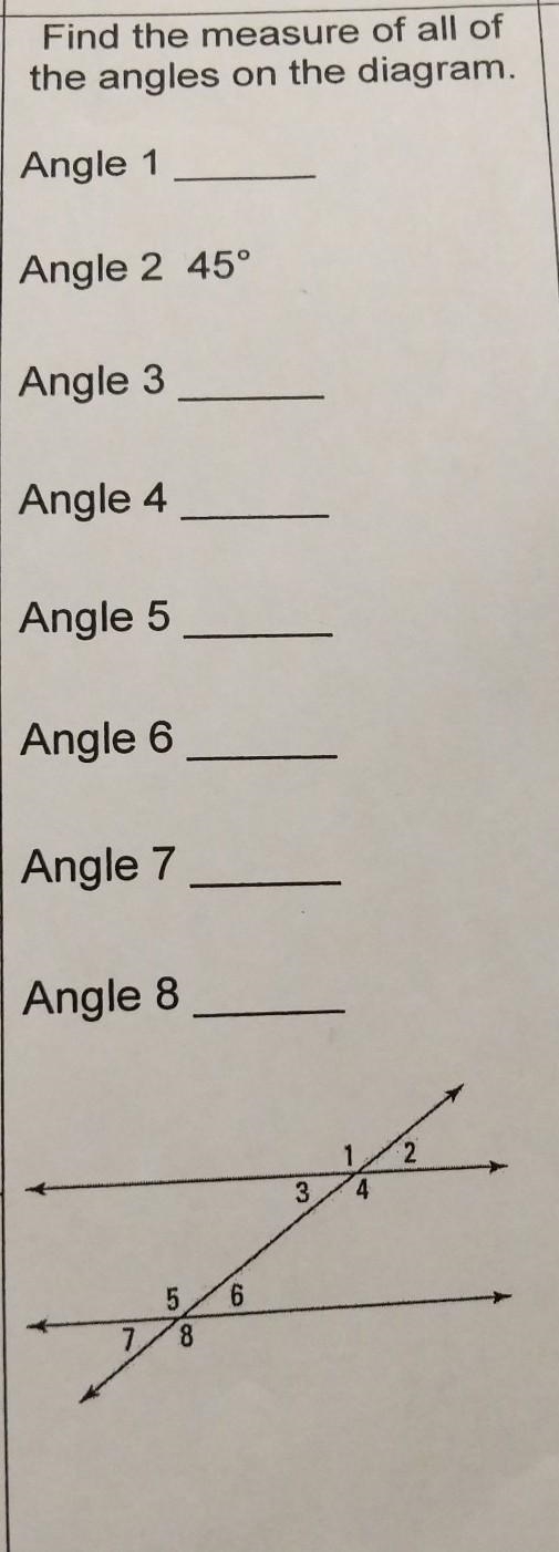 Find the measure of all of the angles on the diagram​-example-1