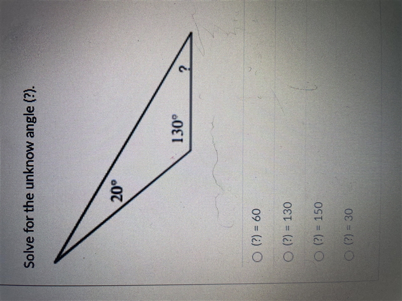 Solve for the unknown angle-example-1