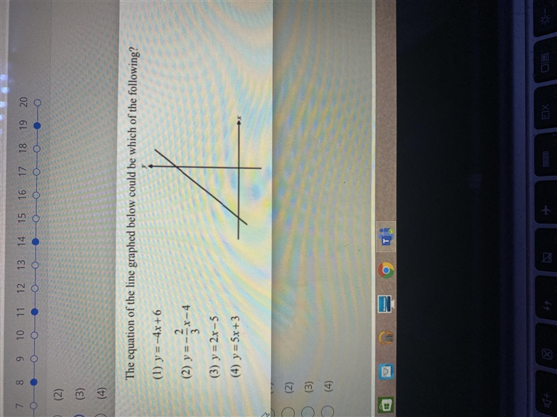 The equation of the line graphed below could be which of the following? Please help-example-1