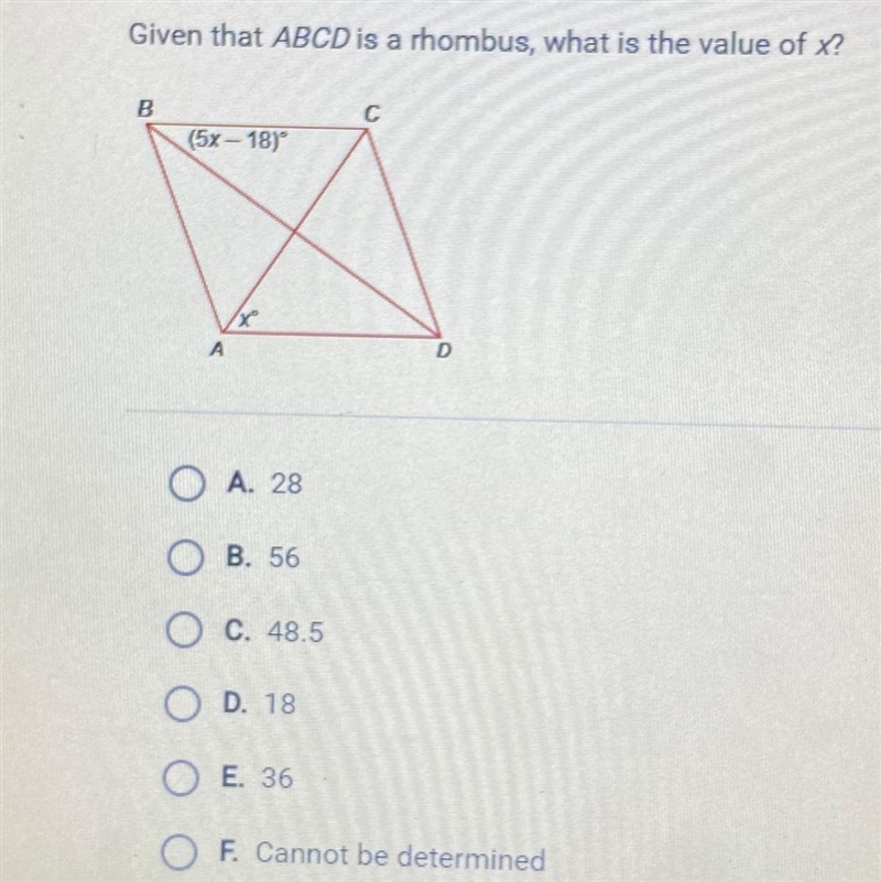 Given that ABCD is a rhombus, what is the value of X?-example-1