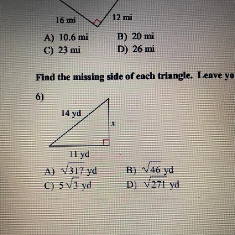 6 pythagorean theorem. simplest radical form-example-1