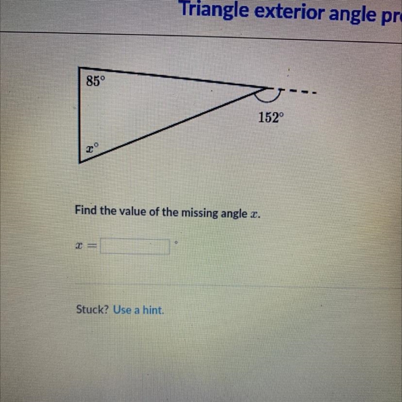 85° 152 Find the value of the missing angle-example-1