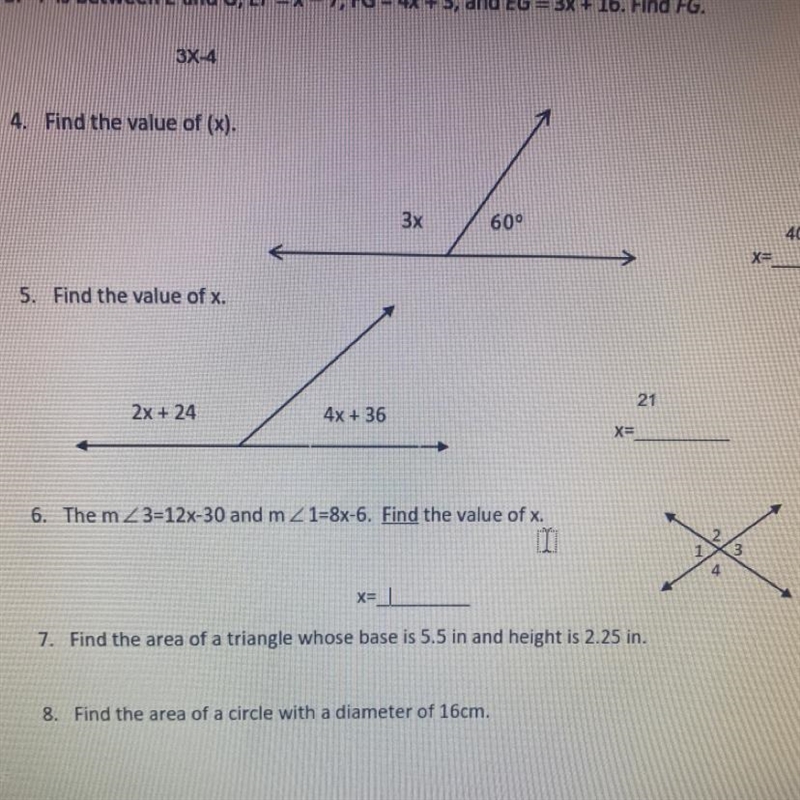 The mZ3=12x-30 and mZ1=8x-6. Find the value of x.-example-1