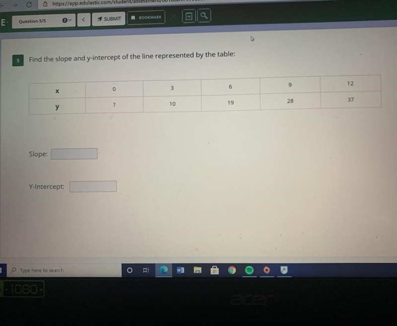 Find the slope and y-intercept of the line represented by the table-example-1