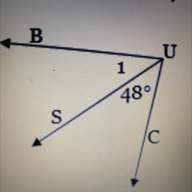 “Find the measure of angle 1 if angle CUB=78. Name the special pair of angles formed-example-1