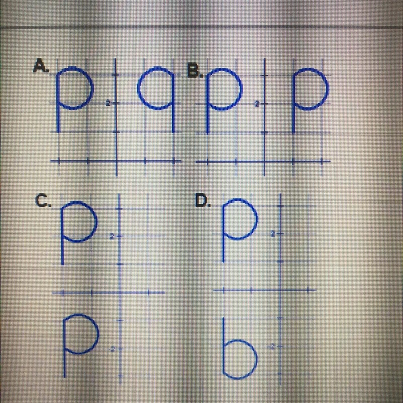 Which transformation shows a translation of 3 units to the right? A) А B) B 0) С D-example-1