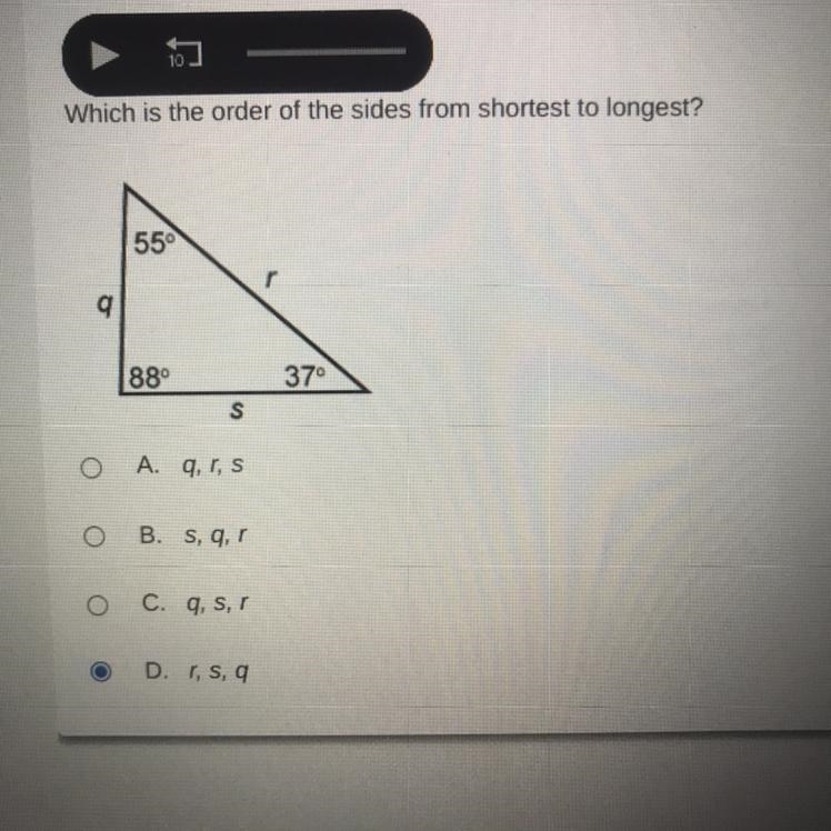 Which is the order of the sides from shortest to longest?-example-1