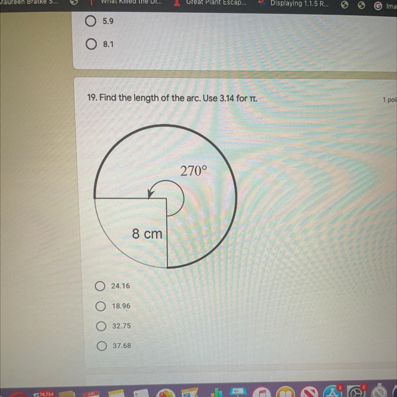 - Find the length of the arc. Use 3.14 for Tl.-example-1