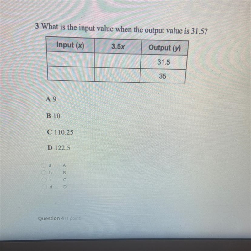 What is the input value when the output value is 31.5? HELP PLEASE ASAP-example-1